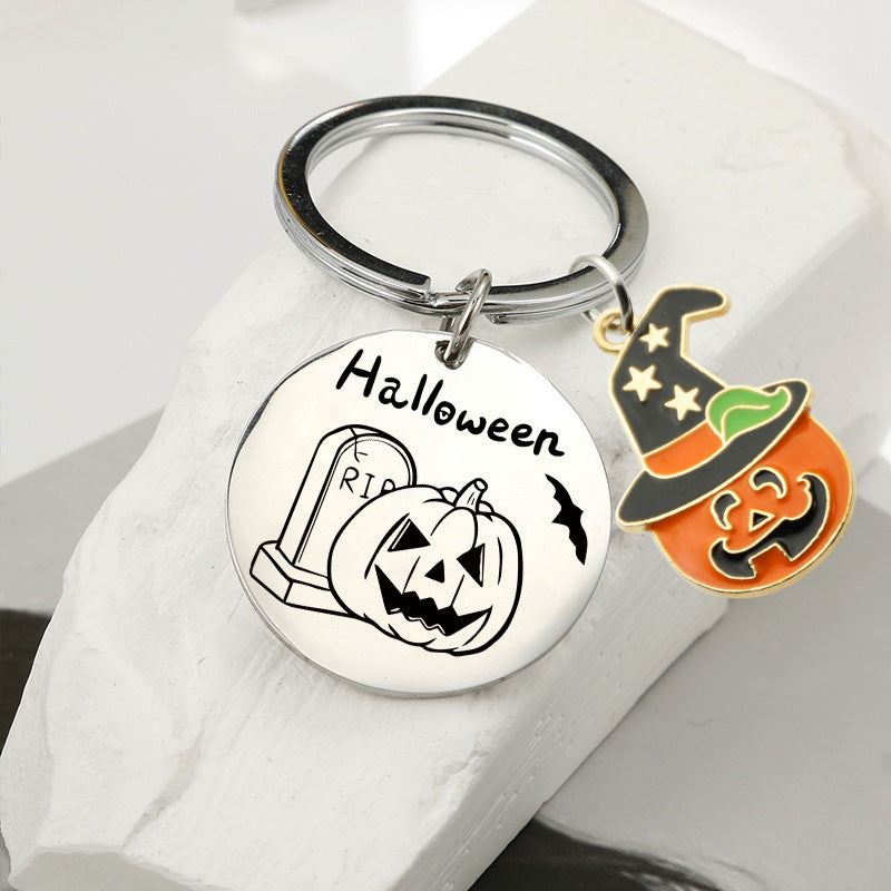 Wholesale New Halloween Stainless Steel Pumpkin Keychain